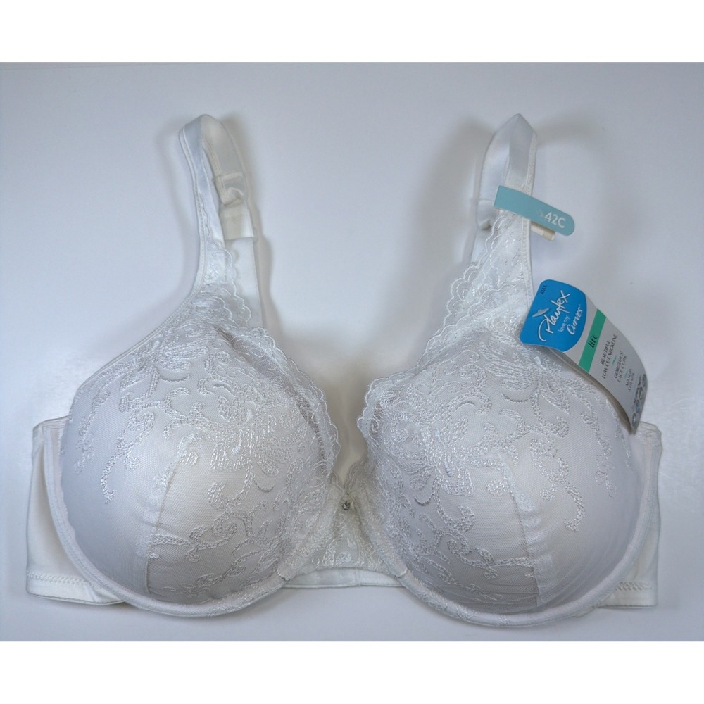 Playtex Curves Secrets Bra 42C White Lace Underwire US4513 Lifts Supports New
